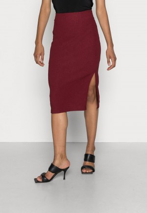 Anna Field Discount Structured Fabric Midi High Waisted Pencil Skirt Mini Rok Dames Bordeaux | NL-6847120-CW