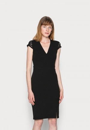 Anna Field Flash Sale Kanten Cap Sleeves Polycrepe Occasion Mini (An-Aw21-C007-Sj) Cocktail / Party Jurk Dames Zwart | NL-0382196-FP