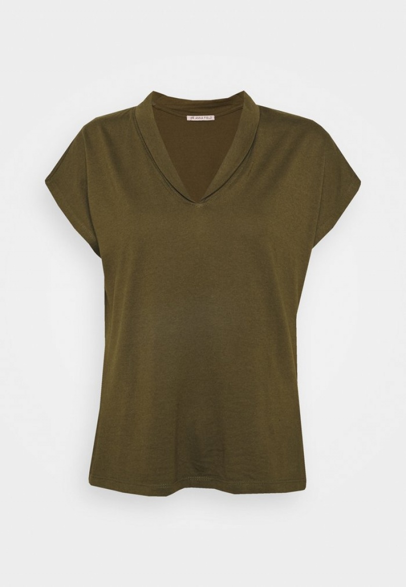 Anna Field Best Deal Basic T-Shirt Dames Khaki | NL-7528934-TE