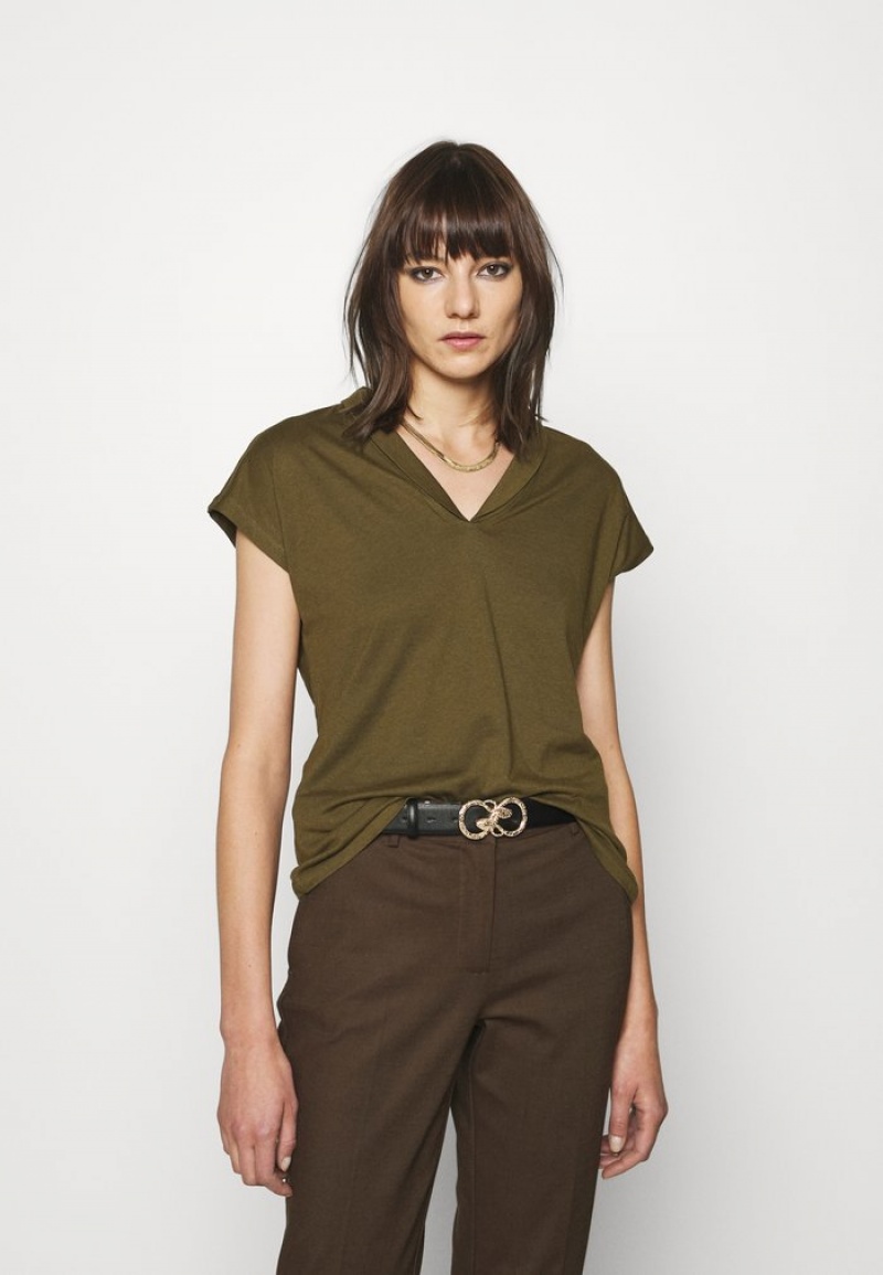 Anna Field Best Deal Basic T-Shirt Dames Khaki | NL-7528934-TE