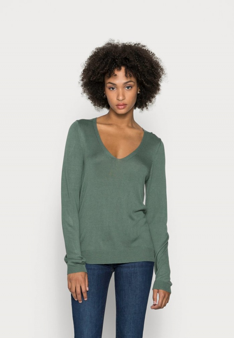 Anna Field Best Pirce Open V Neck Jumper Pullover Dames Groen | NL-8403619-HL