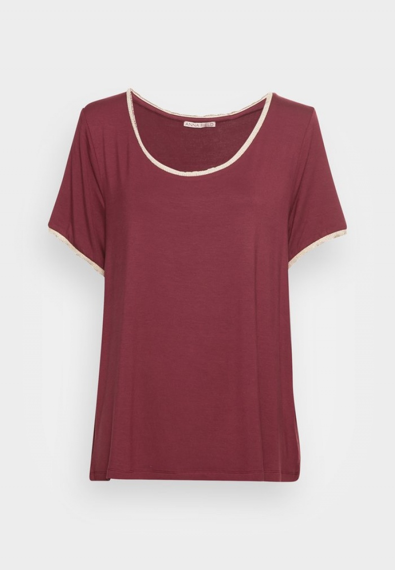 Anna Field Best Sale Basic T-Shirt Dames Donkerrood | NL-5817936-EB