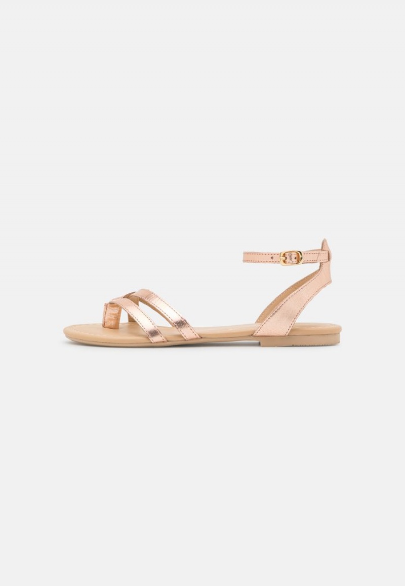 Anna Field Best Sale Leather T-Bar Sandalen Dames Roze Goud | NL-8304756-TV