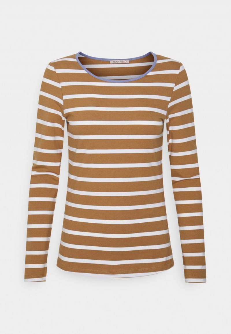 Anna Field Budget Stripey Contrast Lange Mouwen Dames Bruin | NL-1402873-VS