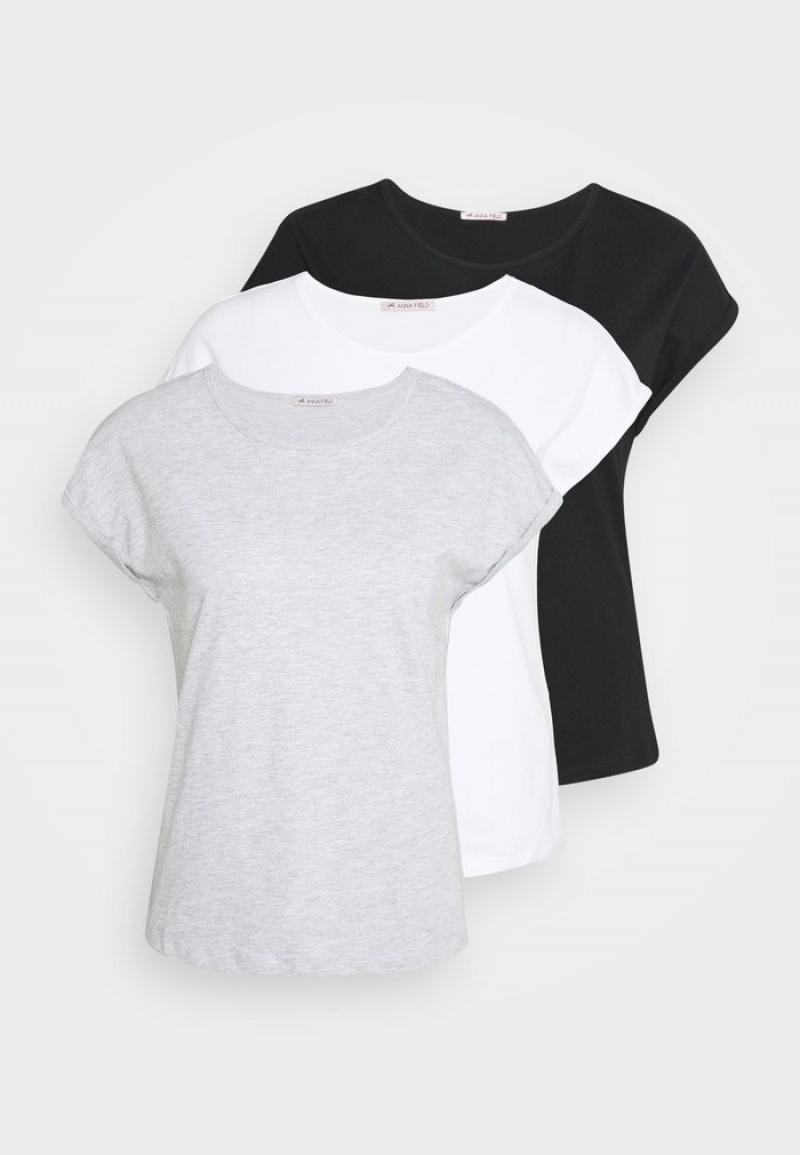 Anna Field Cheap 3 Pack Basic T-Shirt Dames Zwart | NL-0957384-VQ