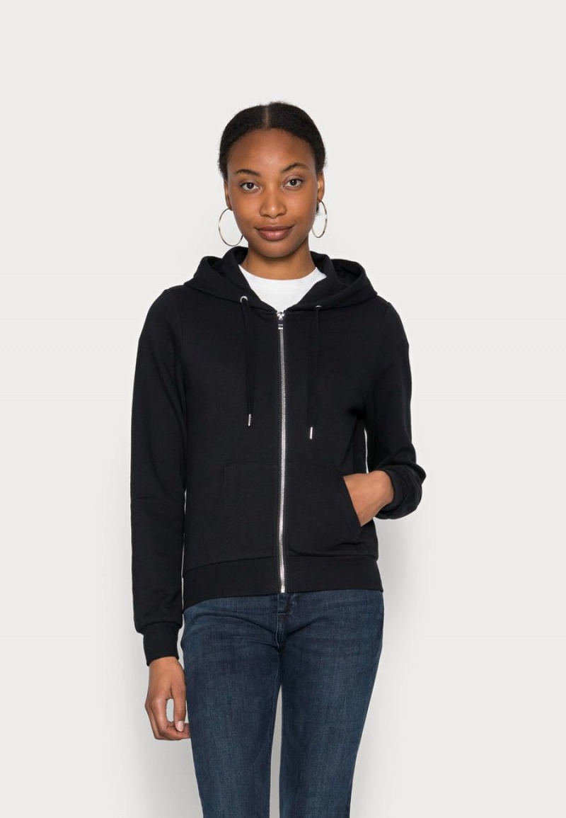 Anna Field Cheap Slim Fit Sweat Jacket Zip-Up Sweatshirt Cardigan Dames Zwart | NL-1643507-QT