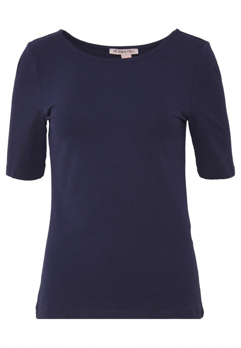 Anna Field Coupon Basic T-Shirt Dames Donkerblauw | NL-2835194-IZ