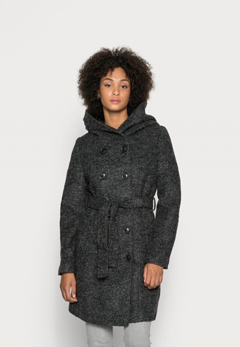 Anna Field Coupon Double Breasted Coat With Hood Klassieke Mantel Dames Donkergrijs | NL-3750942-MQ