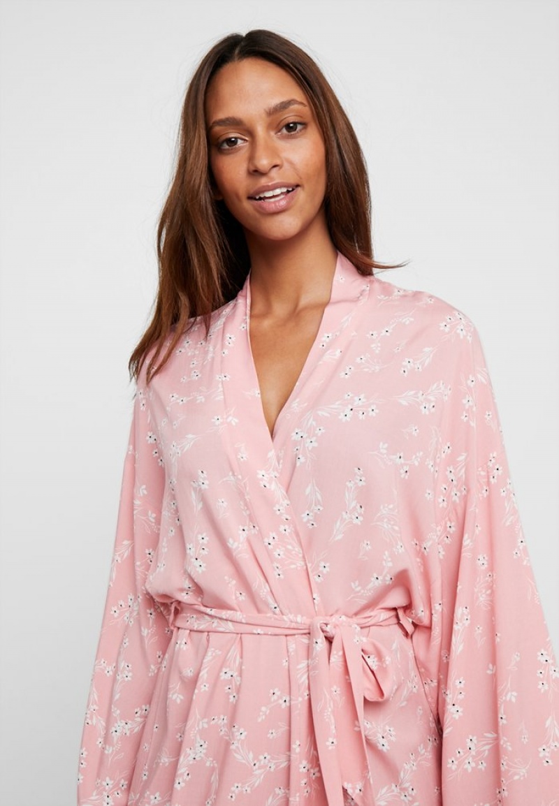 Anna Field Coupon Lisha Long Printed Robe Jurken Gown Bathrobe Dames Roze | NL-3871502-OP