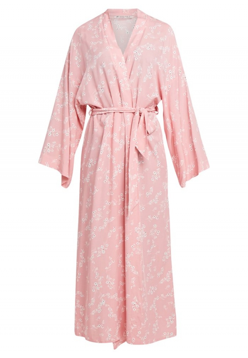 Anna Field Coupon Lisha Long Printed Robe Jurken Gown Bathrobe Dames Roze | NL-3871502-OP