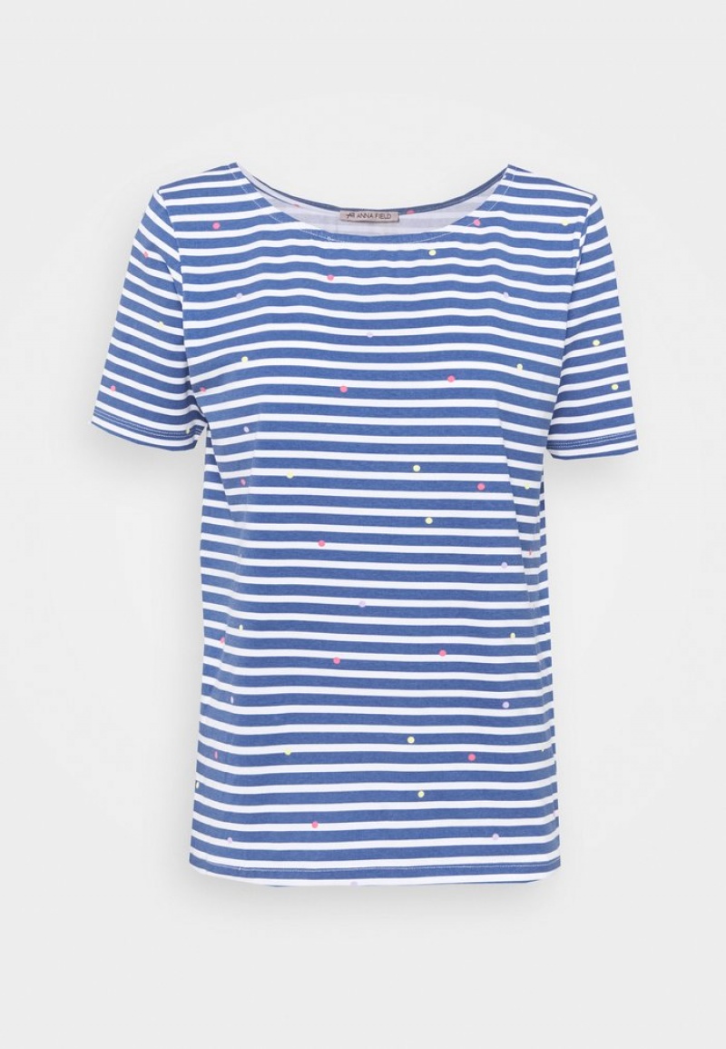 Anna Field Coupon Print T-Shirt Dames Blauw | NL-8934265-UD