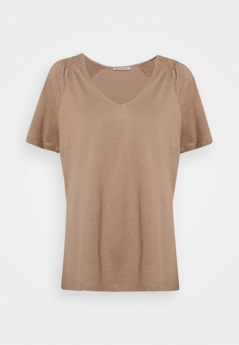 Anna Field Deals Basic T-Shirt Dames Lichtbruin | NL-5683940-WL