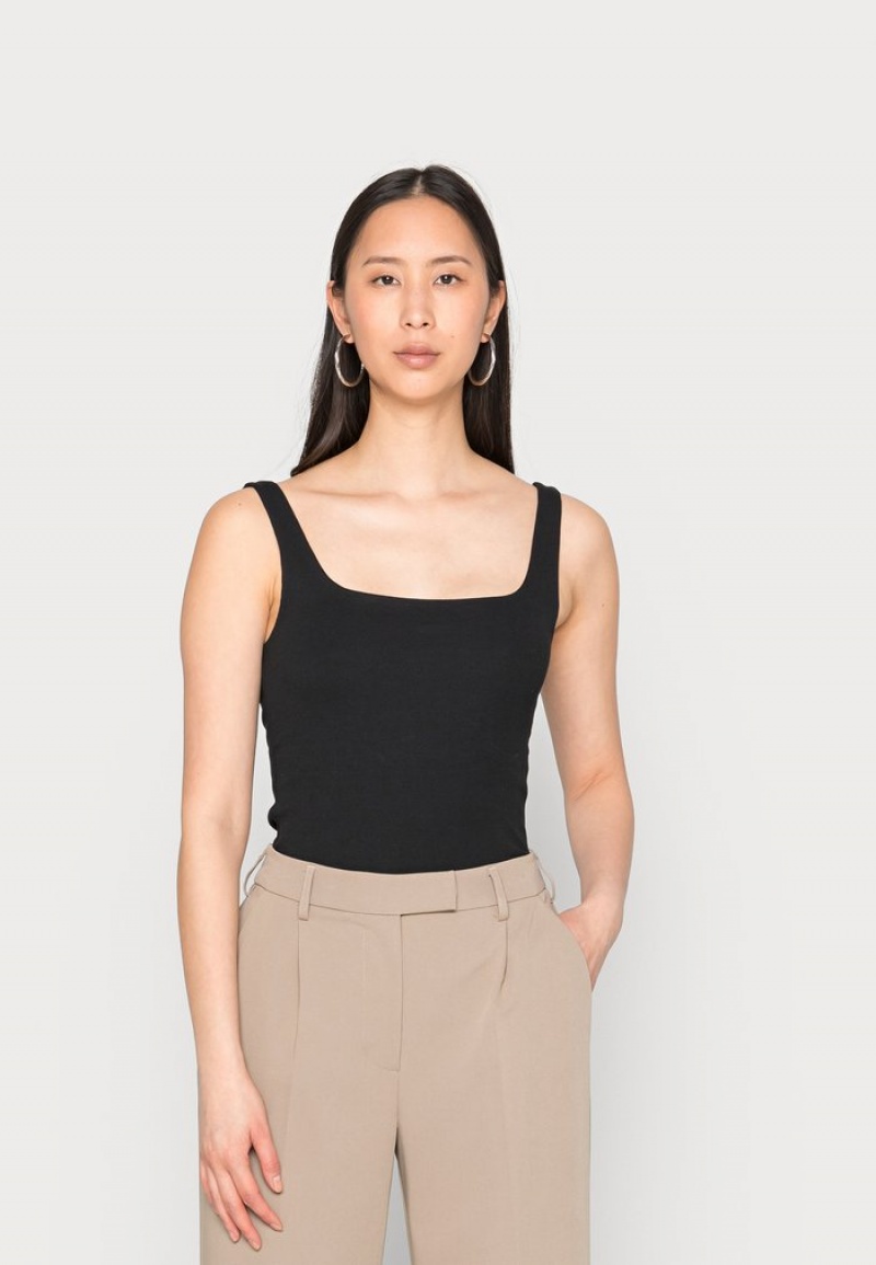 Anna Field Deals Minimal Tank With Square Round Neckline Top T-Shirt Dames Zwart | NL-2378645-JQ