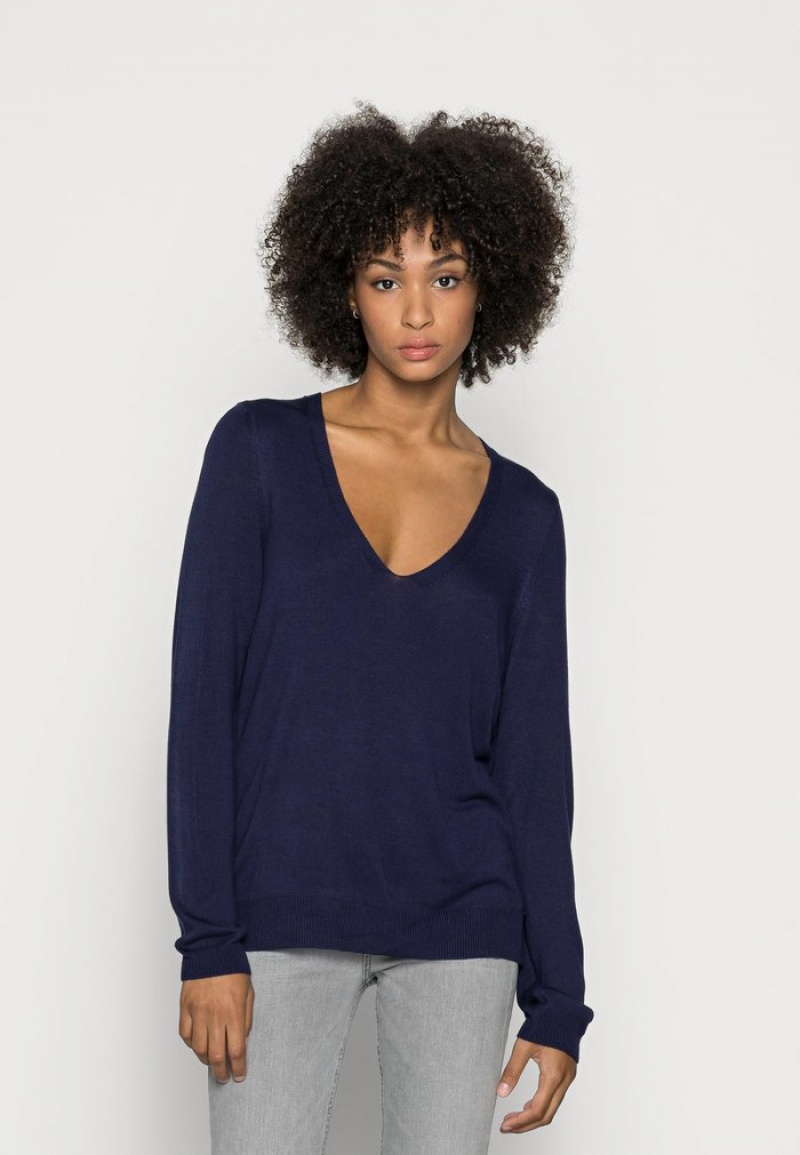 Anna Field Discount Open V Neck Jumper Pullover Dames Donkerblauw | NL-1578902-RH