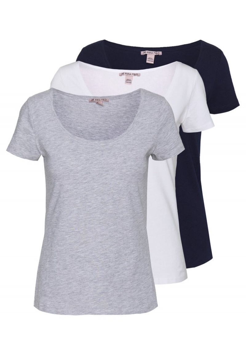 Anna Field Hot Sale 3 Pack Basic T-Shirt Dames Wit | NL-6342791-SD