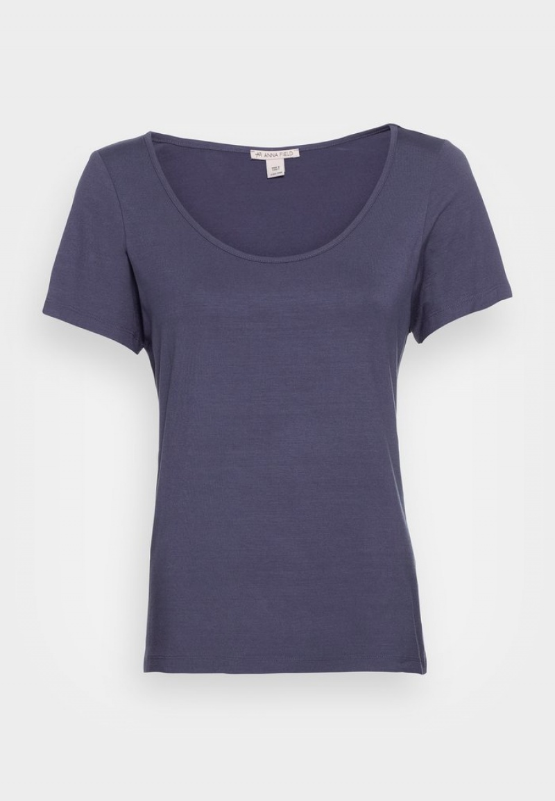 Anna Field Hot Sale Basic T-Shirt Dames Blauw | NL-3546897-RW