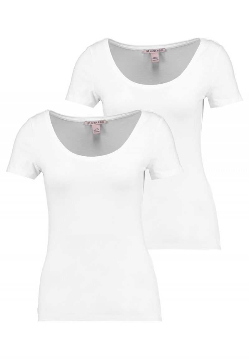 Anna Field New 2 Pack Basic T-Shirt Dames Wit | NL-0628753-AZ