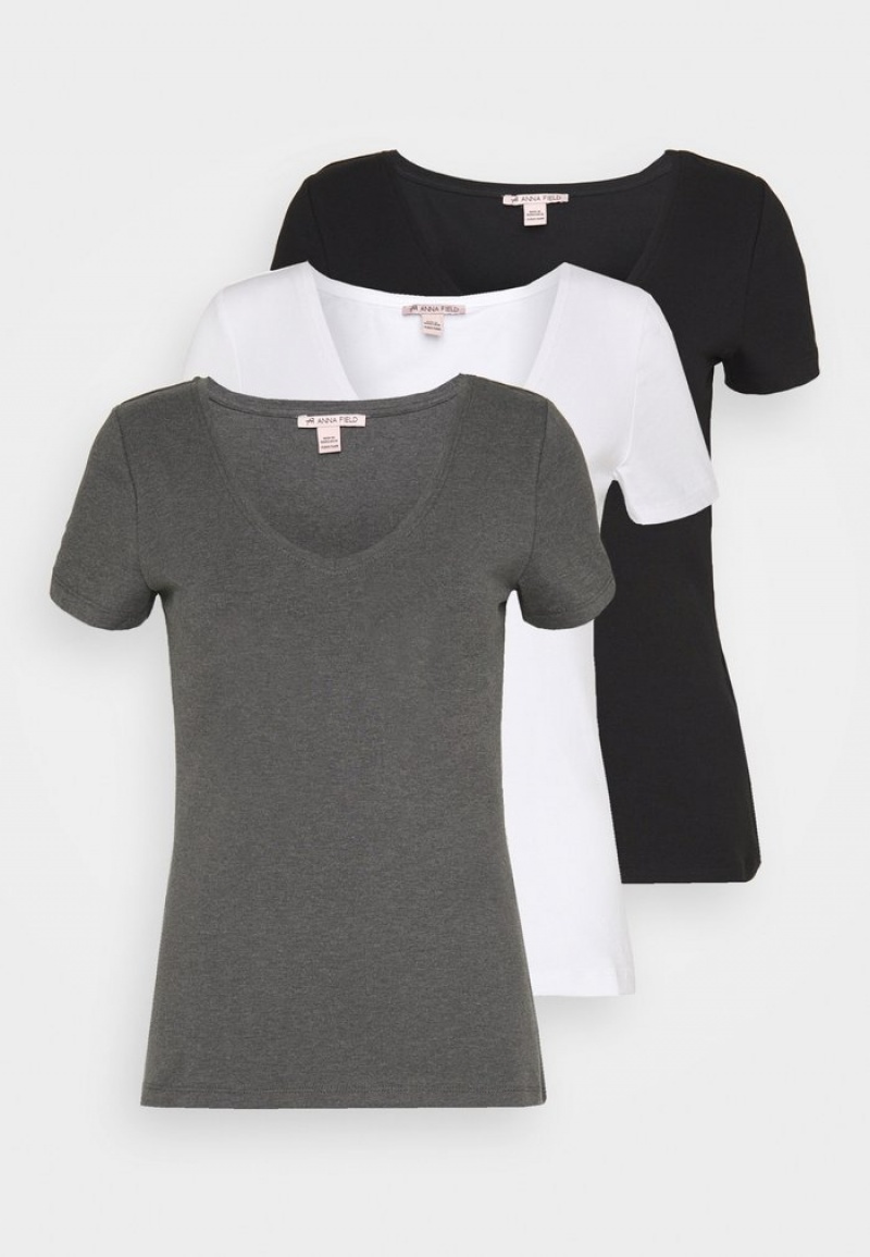 Anna Field New 3 Pack Basic T-Shirt Dames Zwart | NL-8940372-JD