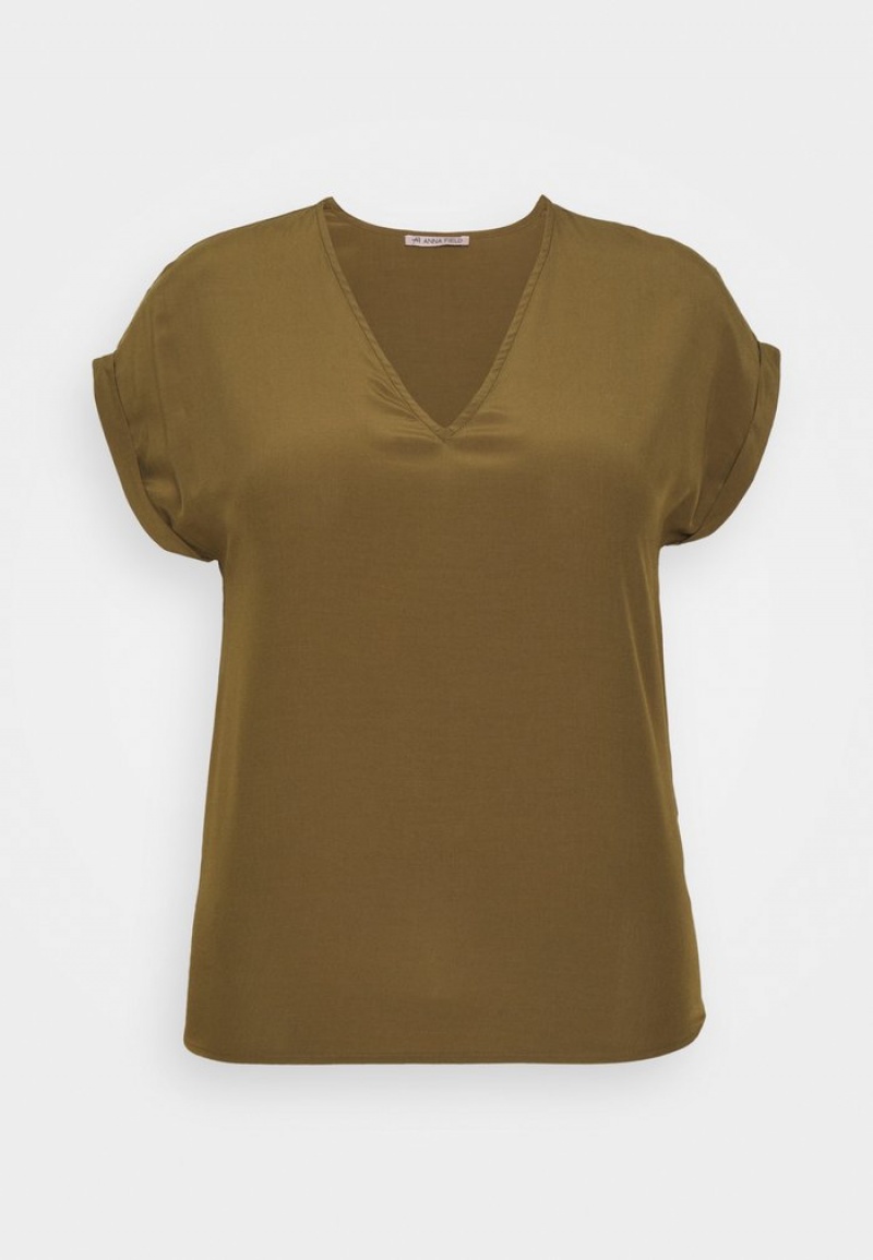 Anna Field Outlet Basic T-Shirt Dames Khaki | NL-0278541-LQ