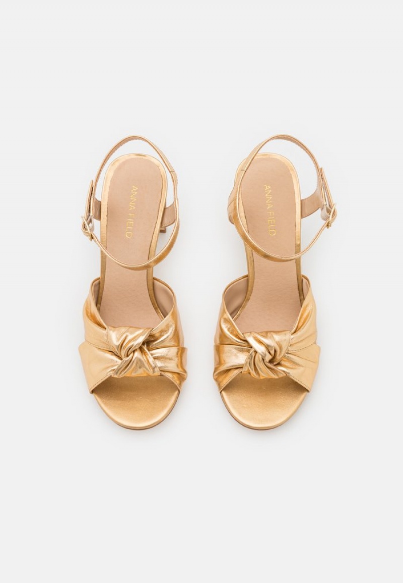 Anna Field Outlet Leather Sandalen Dames Goud | NL-0245731-WP