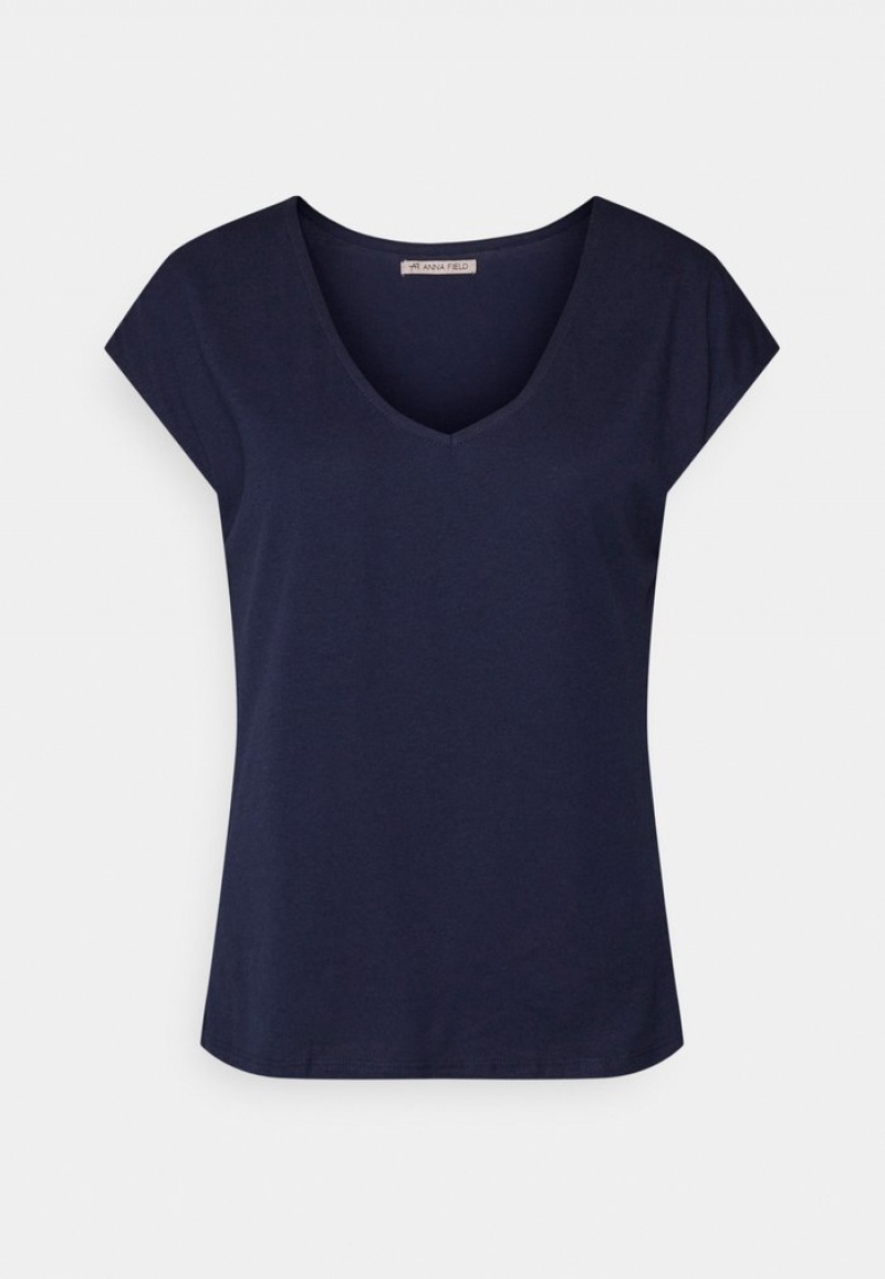 Anna Field Promo Basic T-Shirt Dames Donkerblauw | NL-0185976-OL