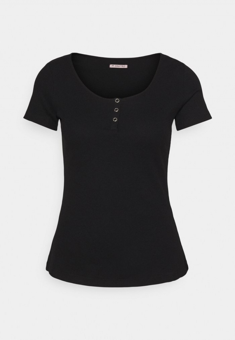 Anna Field Promo Basic T-Shirt Dames Zwart | NL-7018392-IC