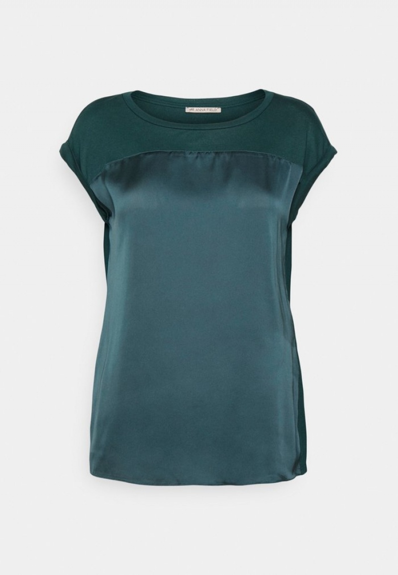 Anna Field Top 10 Basic T-Shirt Dames Donkergroen | NL-3894127-AW