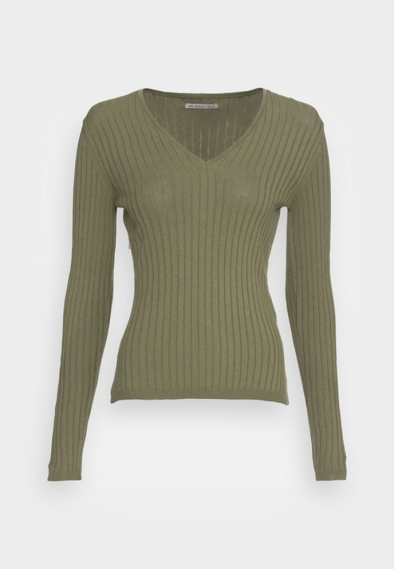 Anna Field Top 10 Jumper Pullover Dames Khaki | NL-0138629-PT