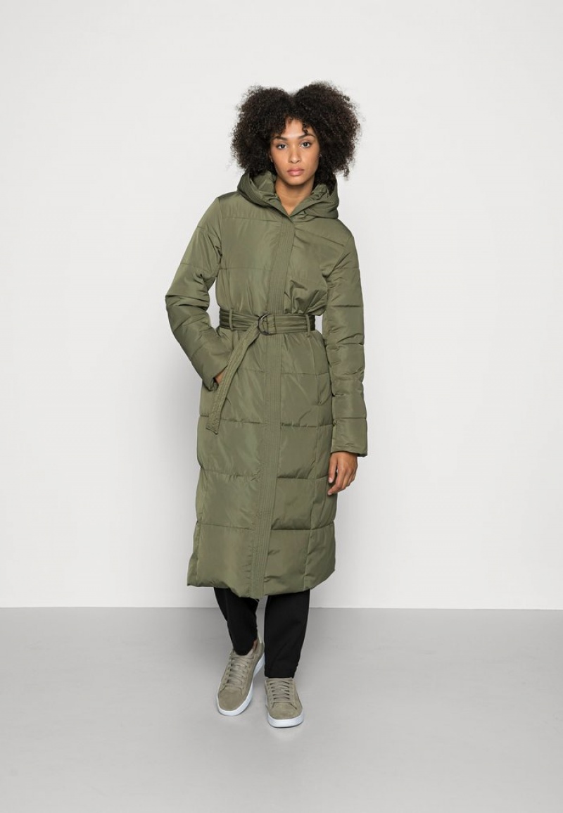 Anna Field Top 10 Long Coat With Hood Winter Mantel Dames Khaki | NL-0438152-RW