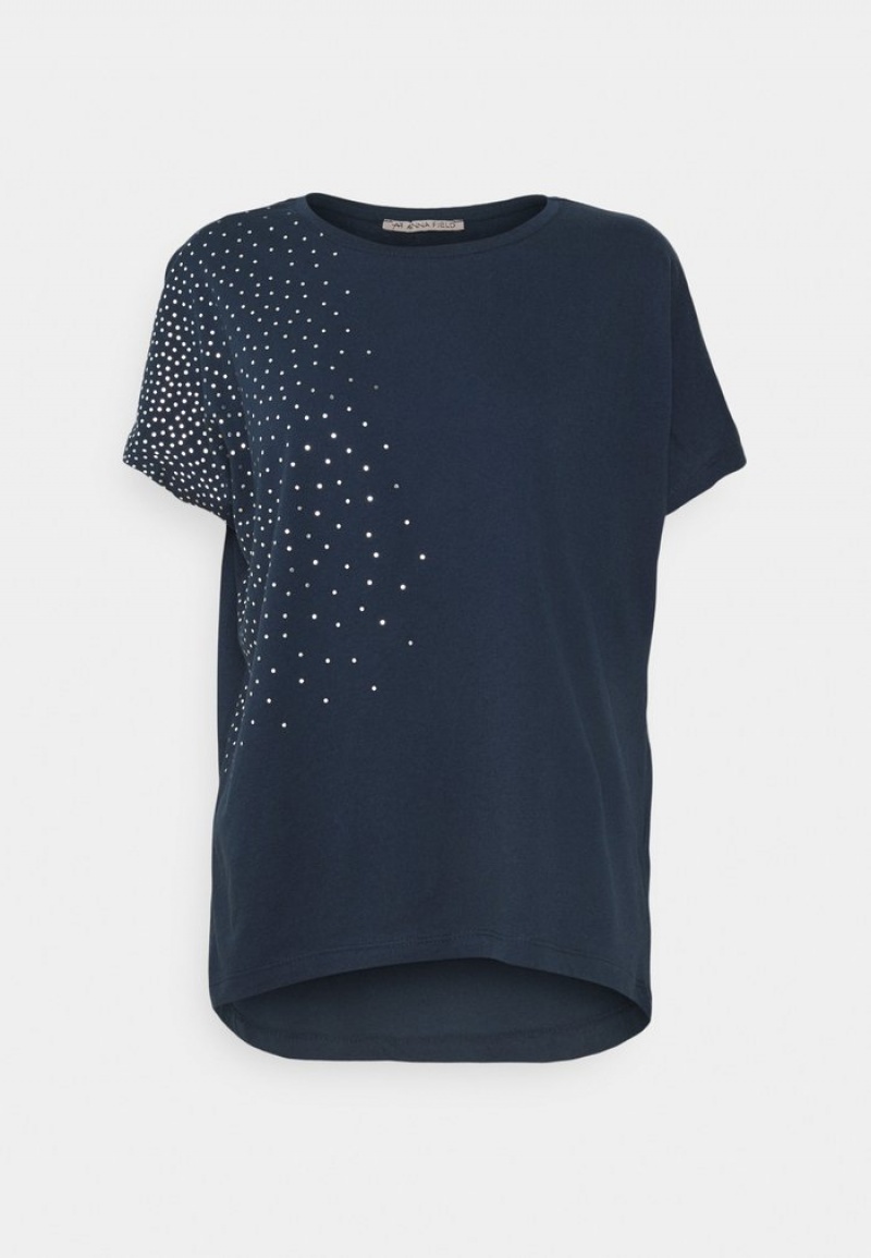 Anna Field Top 10 Print T-Shirt Dames Donkerblauw | NL-4865972-ZL