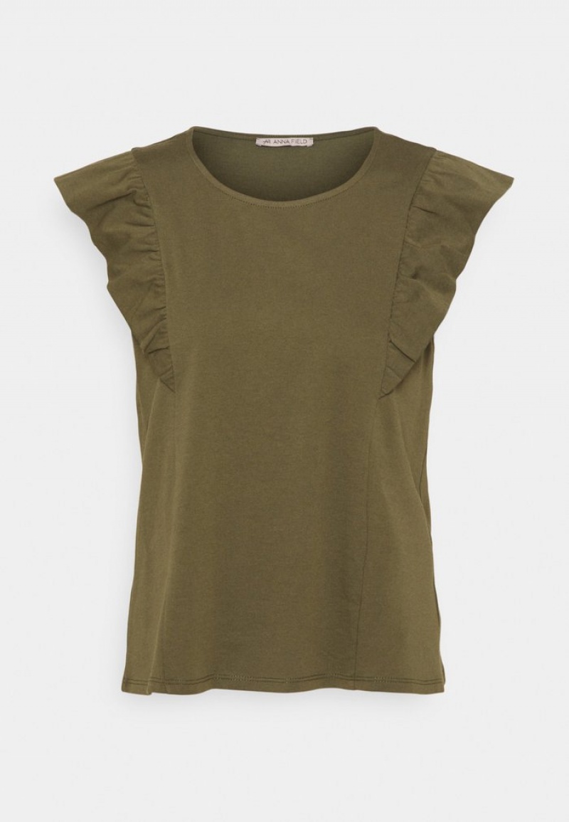 Anna Field Wholesale Basic T-Shirt Dames Khaki | NL-8270346-YA