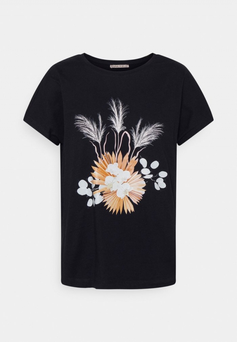 Anna Field Wholesale Print T-Shirt Dames Zwart | NL-6304172-EG