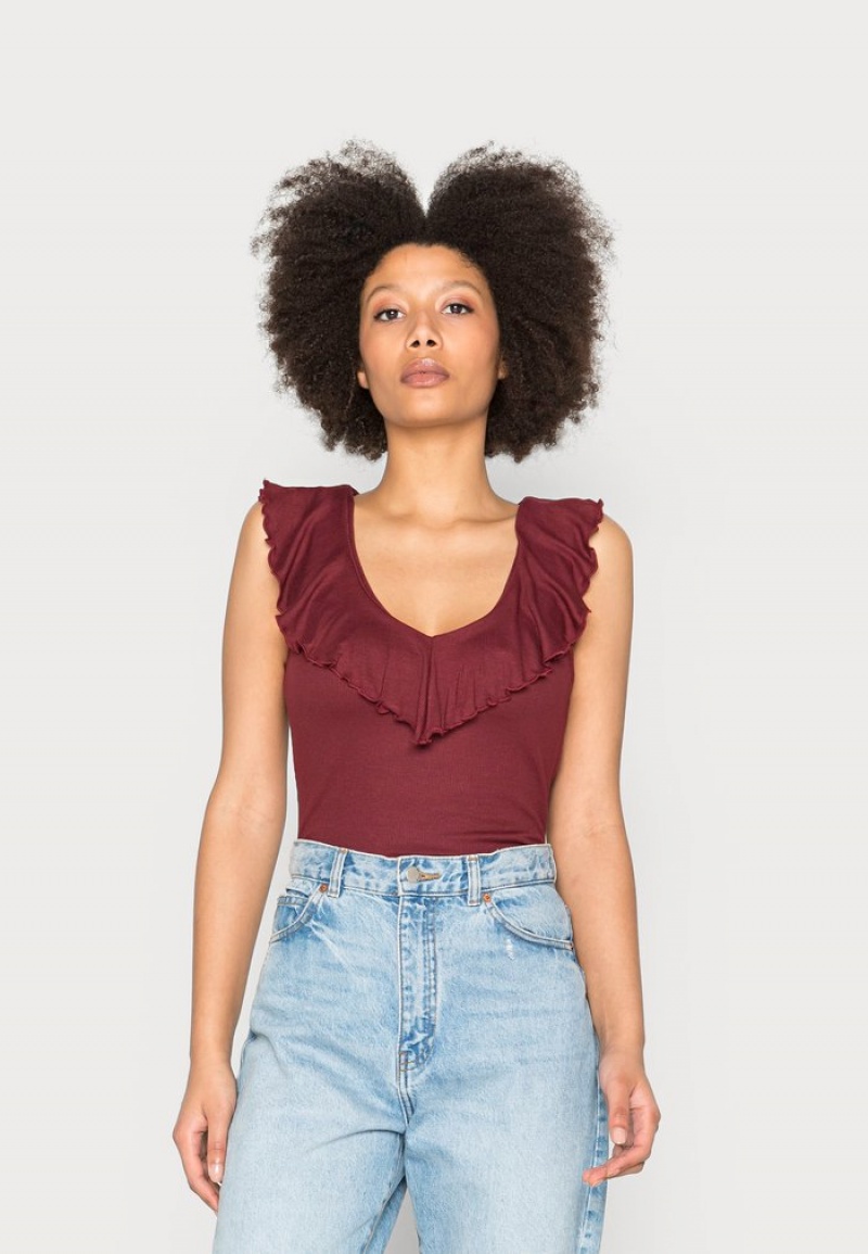 Anna Field Wholesale Top T-Shirt Dames Donkerrood | NL-8296351-CX